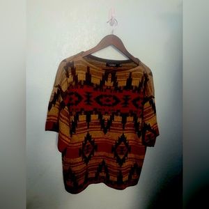 Polo Ralph Lauren Sweater Women's Large Aztec Southwest Short Sleeve Cotton Med‎
